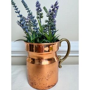 Vintage Copper Milk Jug Pitcher w Brass Handle Rustic Farmhouse Decor 7 Inch